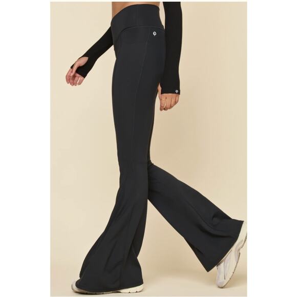 NWT Popflex Crisscross Hourglass Bell Bottom SZ LARGE TALL Pockets Black 34" NEW - Picture 2 of 11